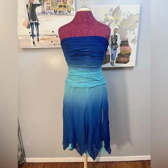 Blue Tadashi Shoji Silk A Line Dress Women Size US 8 - Picture 1 of 10